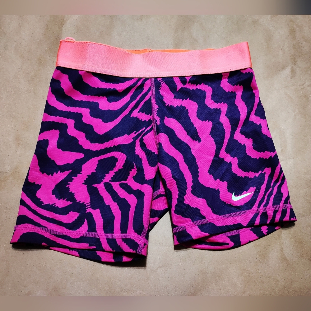 Nike Pro Dri-Fit Pink and Purple Patterned Spandex Athletic Juniors Shorts Small